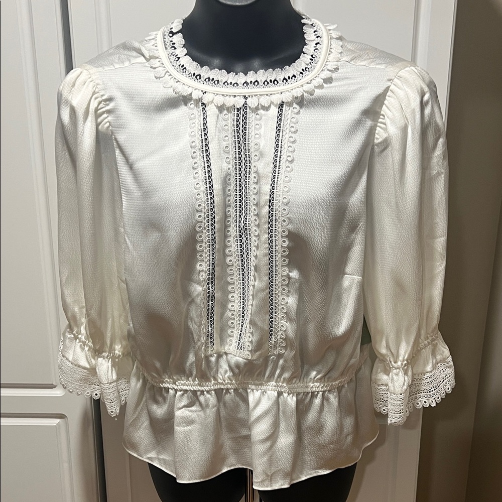 Ryegrass Elegant White Lace Trim Blouse
